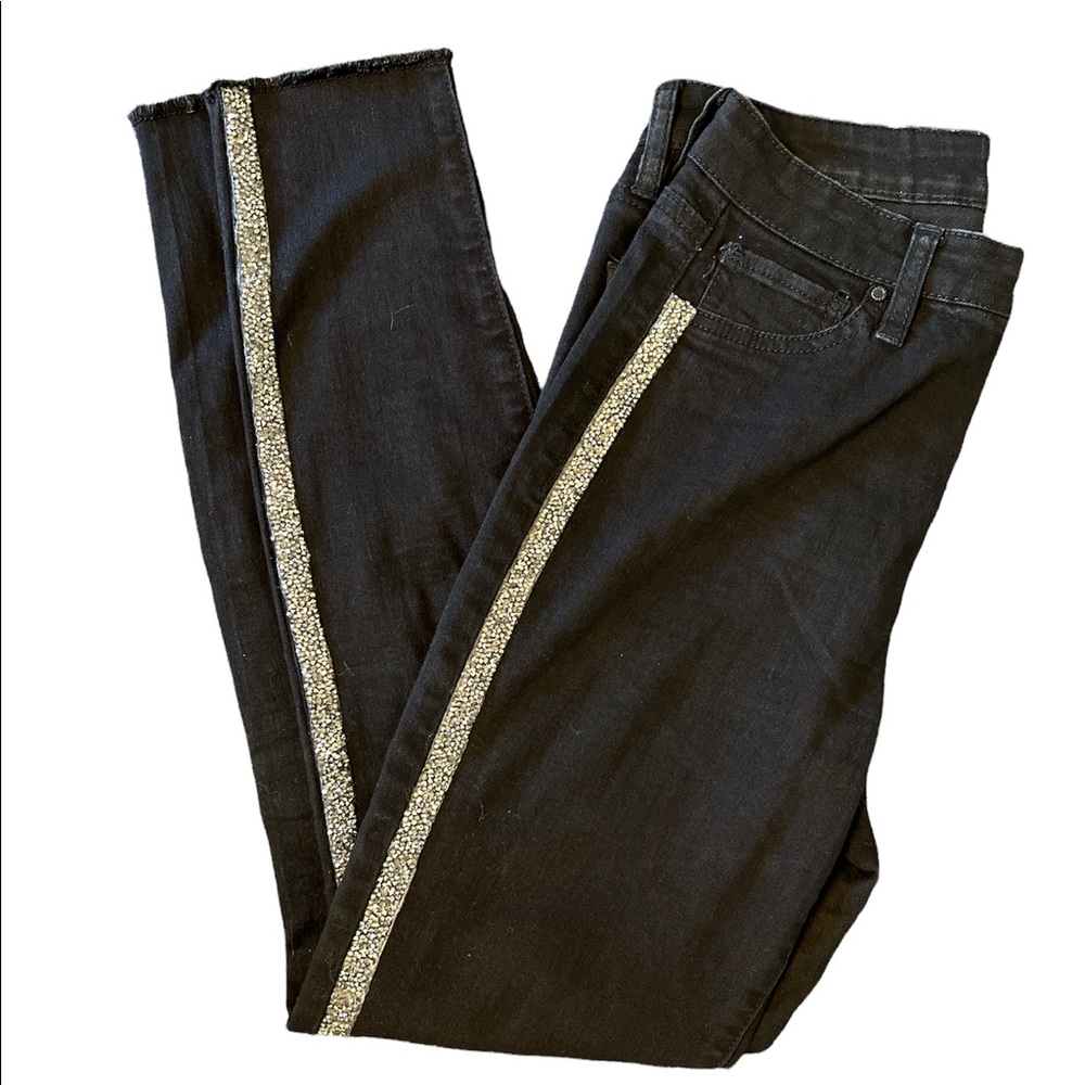 Tinseltown Black Skinny Jeans Small with Grey & Silver Diamond studs on sides